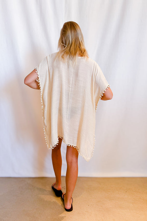 Crochet Neckline Short Cover Up Dress / Natural - Image 5