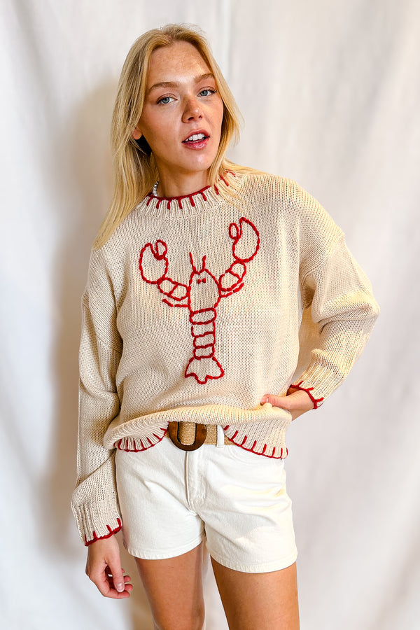 Lobster Whip Stitched Sweater / Beige - Image 5