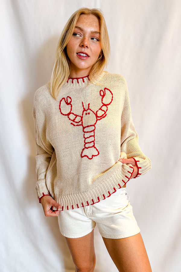 Lobster Whip Stitched Sweater / Beige - Image 3