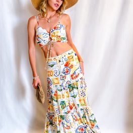 Vacay Patchwork Button Up Maxi Skirt / Ivory