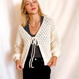 Chunky Yarn Tie Front Cardigan / Ivory