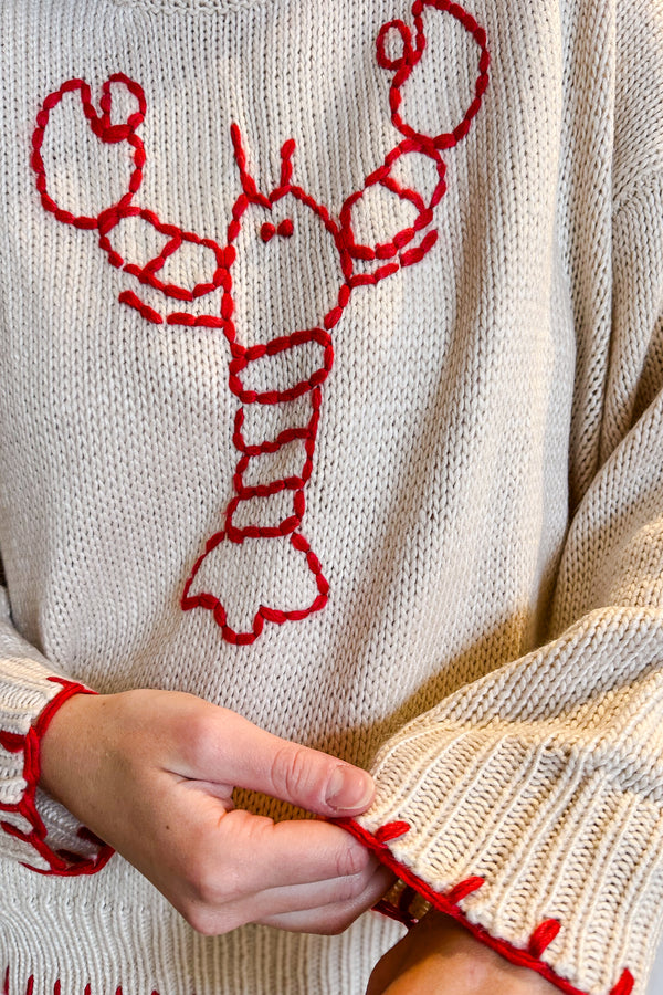Lobster Whip Stitched Sweater / Beige - Image 2