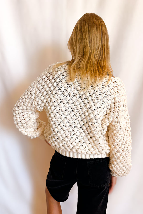 Chunky Yarn Tie Front Cardigan / Ivory - Image 5