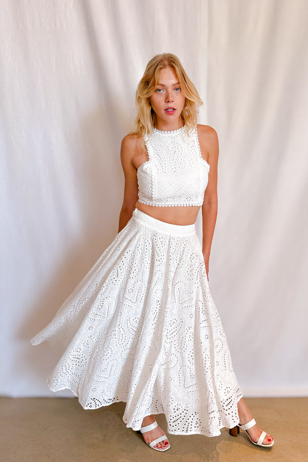 Eyelet Full Midi Skirt / White - Image 3