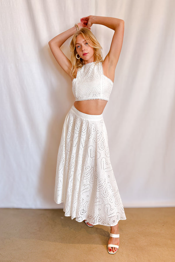 Eyelet Full Midi Skirt / White - Image 6