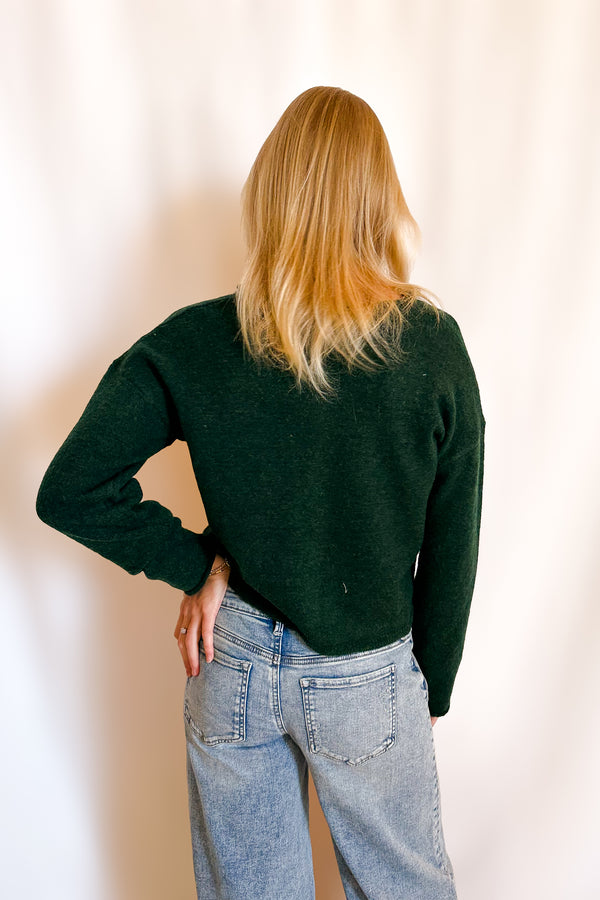 Mini White Button Crop Cardigan / Forest - Image 5