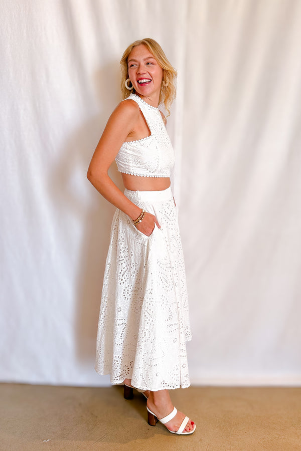 Eyelet Full Midi Skirt / White - Image 5