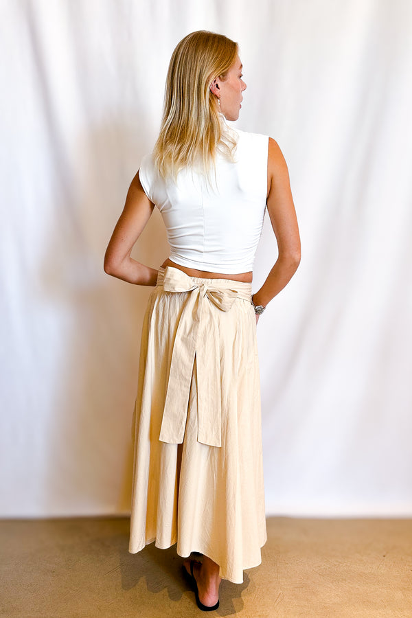 Tie Back Full Poplin Skirt / Beige - Image 2