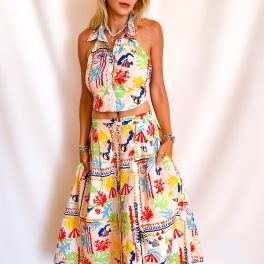 Aquatic Print Maxi Skirt / Ivory