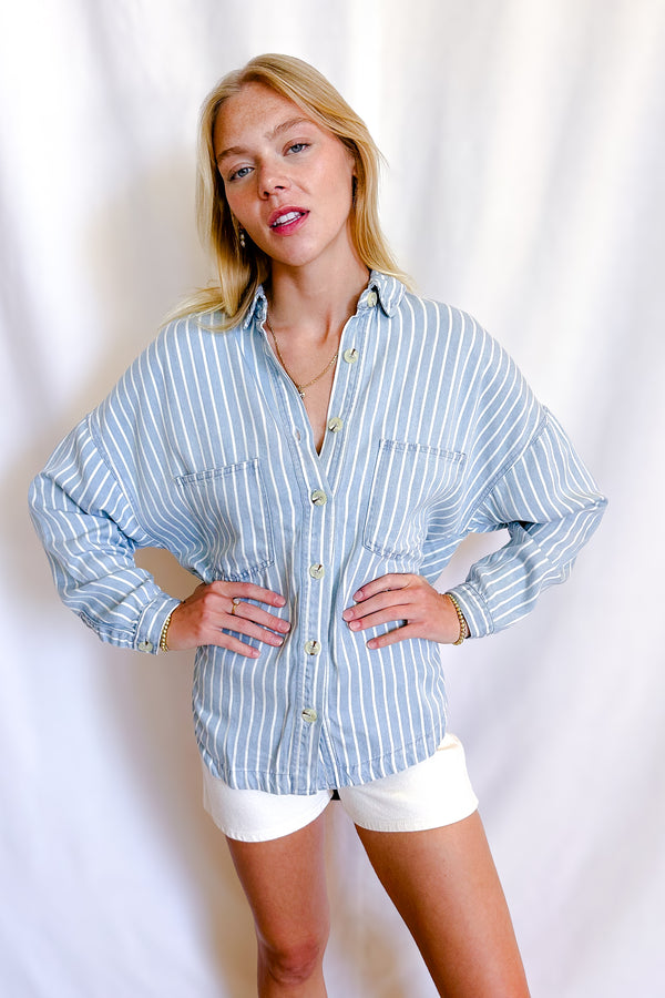 Railroad Stripe Soft Denim Shirt / Chambray - Image 4
