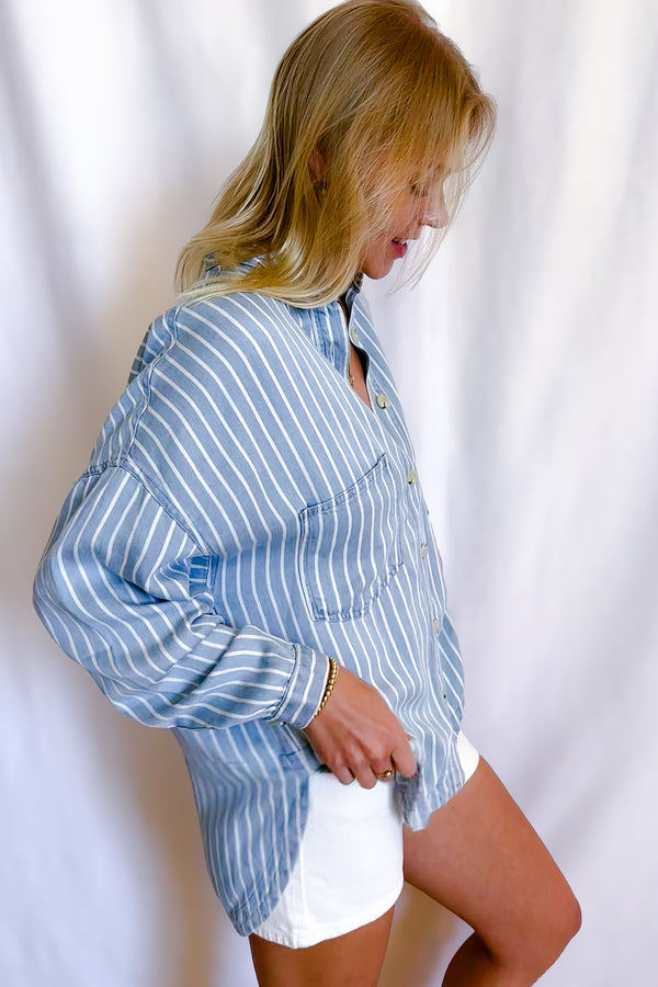 Railroad Stripe Soft Denim Shirt / Chambray - Image 3