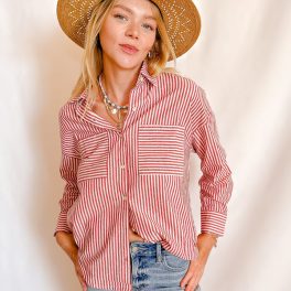 Striped Cotton Vinyard Long Sleeve Shirt / Red