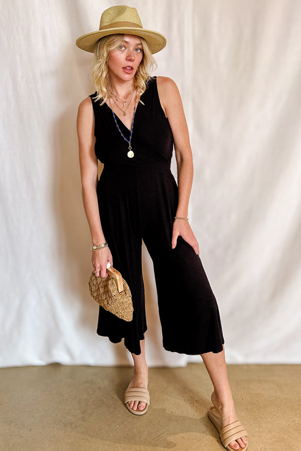 Jersey Sleeveless Cross Front Jumper/ Black - Image 3