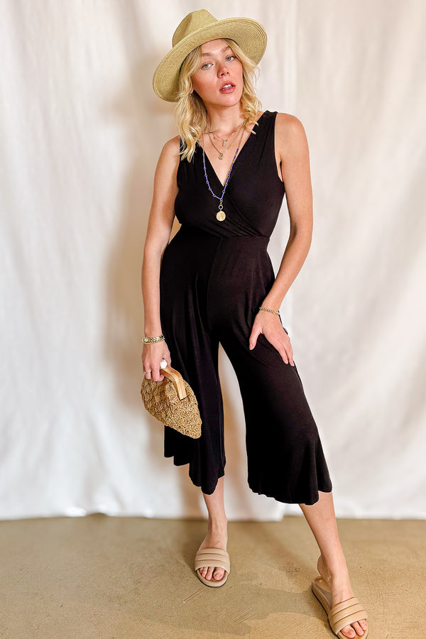 Jersey Sleeveless Cross Front Jumper/ Black - Image 4