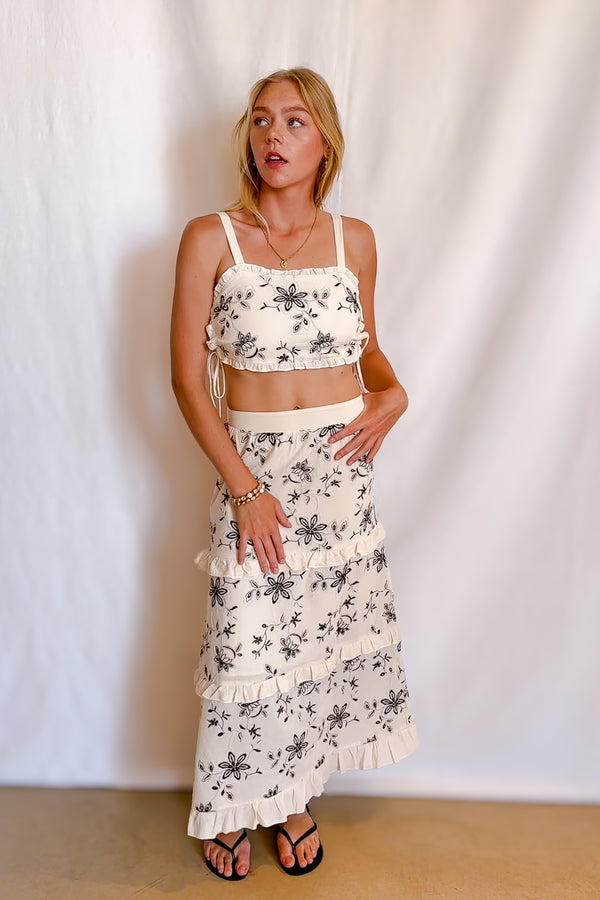 Black Embroidered Tiered Maxi Skirt / Natural - Image 4