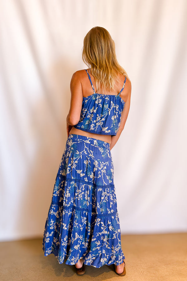 Beige Twig Floral Maxi Skirt / Blue - Image 3