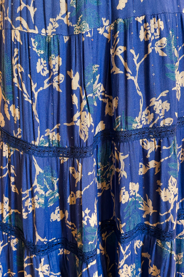Beige Twig Floral Maxi Skirt / Blue - Image 6