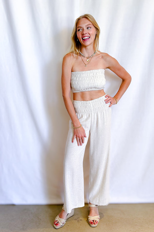 Simple Linen Smock Waist Wide Leg Pant / Natural - Image 2