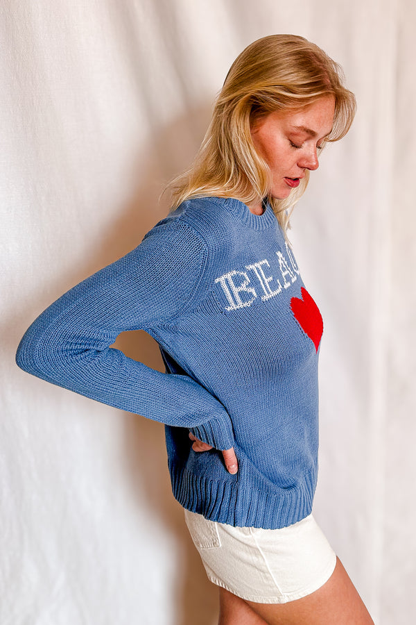 Beach Heart Crewneck Sweater / Blue - Image 3