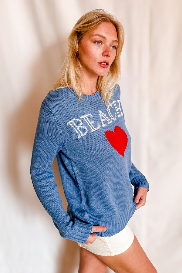 Beach Heart Crewneck Sweater / Blue - Image 2