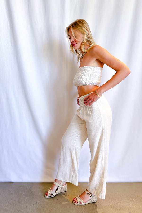 Simple Linen Smock Waist Wide Leg Pant / Natural - Image 3