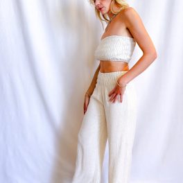 Simple Linen Smock Waist Wide Leg Pant / Natural