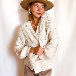 Soft Cable Knit Open Mid Length Cardigan / Cream