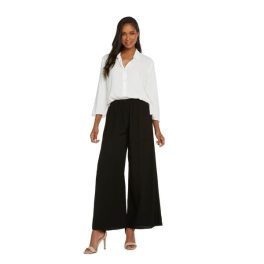 Solid Long Wide-Leg Pants - Black