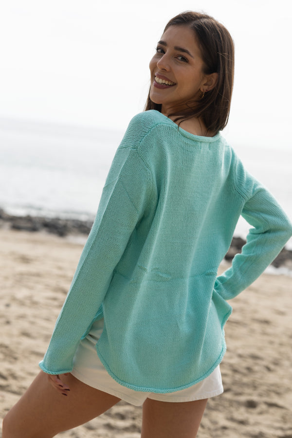 Beach V-Neck Sweater / Mint - Image 5