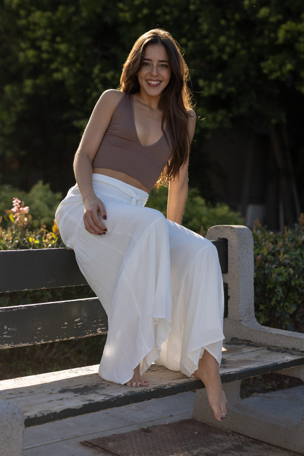 Sash Tiered Wide Leg Pant / White - Image 4