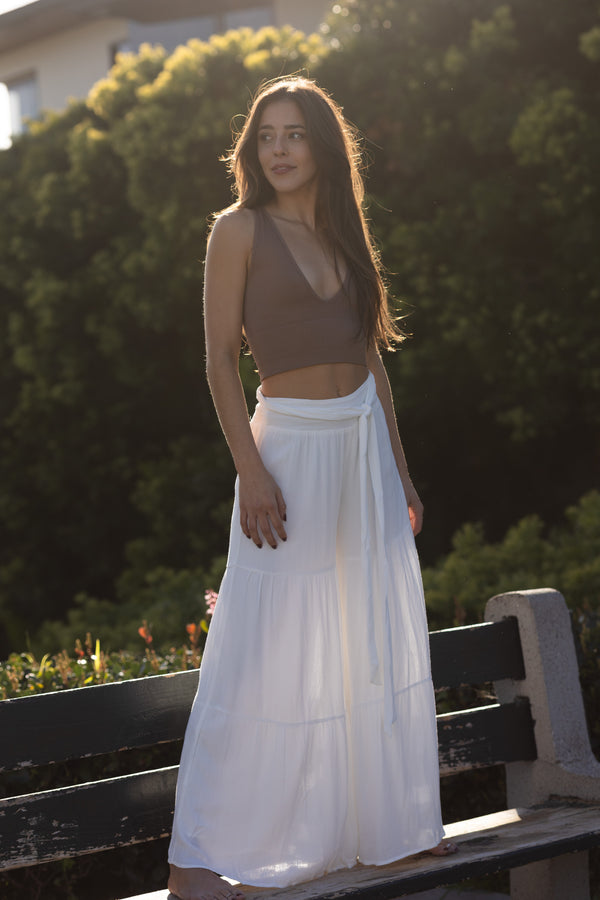 Sash Tiered Wide Leg Pant / White - Image 3