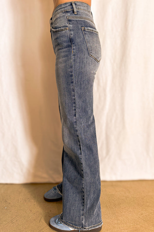 High Rise Dip Front Slim Wide Leg Jean / Dark - Image 2