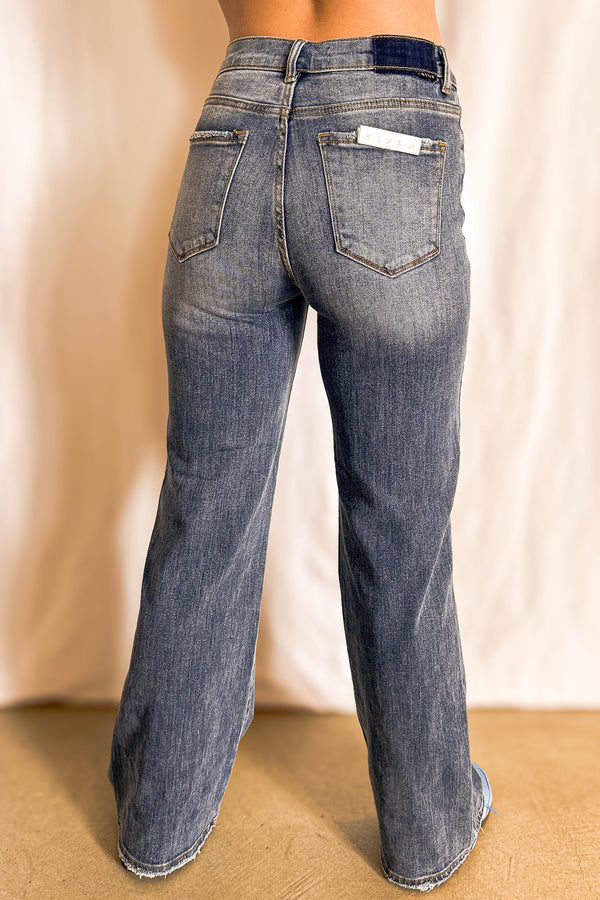 High Rise Dip Front Slim Wide Leg Jean / Dark - Image 3