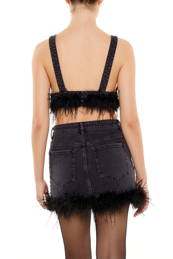 Feather-Trim Denim Bralette - Image 5