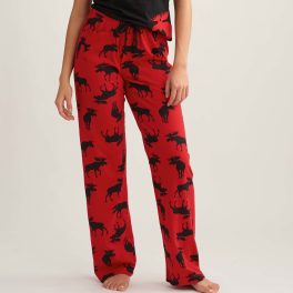 Moose On Red Women's Cotton Pajama Pants