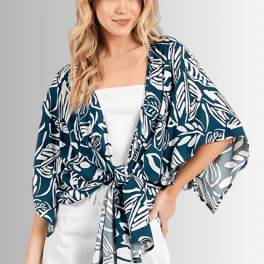 Tropical Teal Tie Front Kimono Cardigan