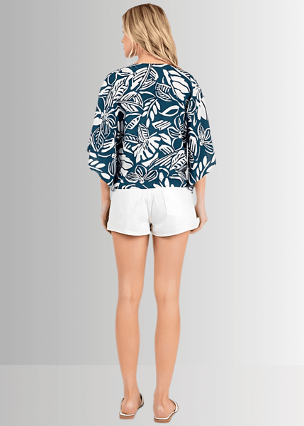 Tropical Teal Tie Front Kimono Cardigan - Image 5