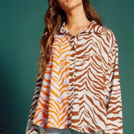 Animal Print Contrast Button Down Top CLEARANCE FINAL SALE