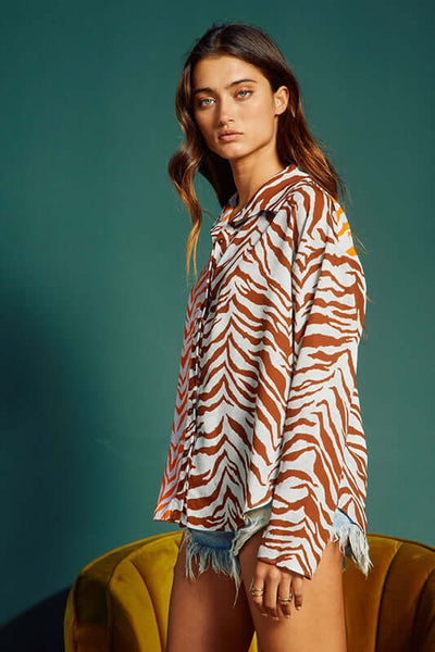 Animal Print Contrast Button Down Top CLEARANCE FINAL SALE - Image 3