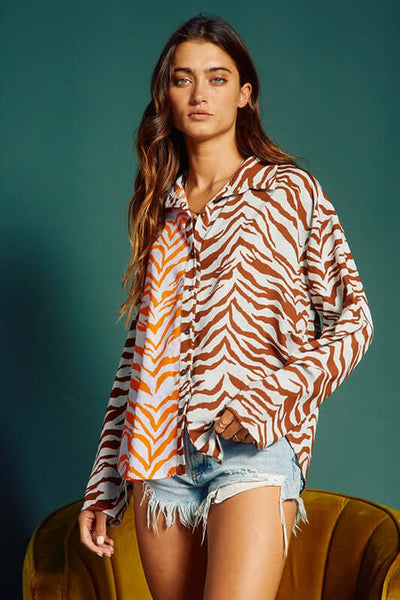 Animal Print Contrast Button Down Top CLEARANCE FINAL SALE - Image 5