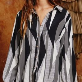 Business as Usual Geometric Design Button Down Blouse CLEARANCE FINAL SALE