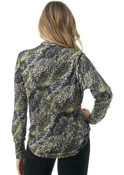 Olive Snake Print Fashion Surplice Top CLEARANCE FINAL SALE - Image 4