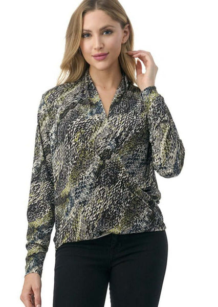 Olive Snake Print Fashion Surplice Top CLEARANCE FINAL SALE