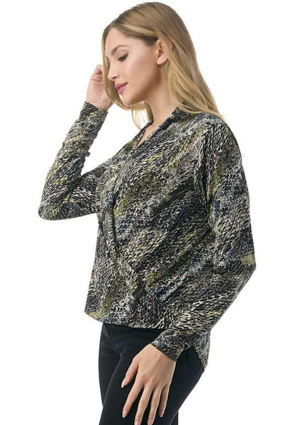 Olive Snake Print Fashion Surplice Top CLEARANCE FINAL SALE - Image 2
