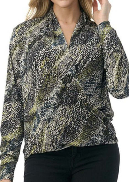 Olive Snake Print Fashion Surplice Top CLEARANCE FINAL SALE - Image 5