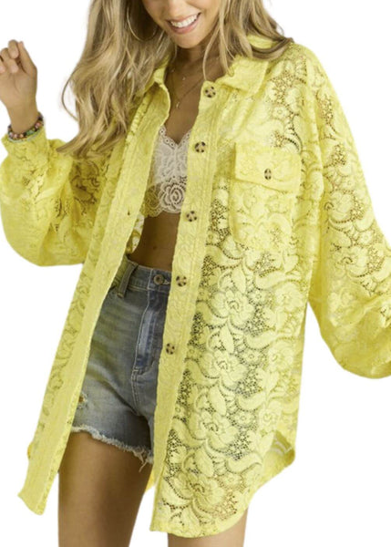 A Vacation Accessory Lace Button Down Shirt - Clearance Final Sale