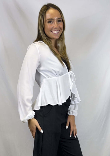 Bright White Tie Front Peplum Cardigan CLEARANCE FINAL SALE - Image 5