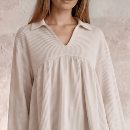Any Time Soft Textured Bubble Sleeve Top CLEARANCE FINAL SALE in Cream