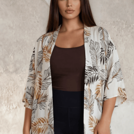 Tropical Plus Size Wool Dobby Kimono Made in USA