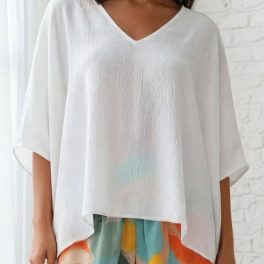 Claire V-Neck Caftan Top in Bright White